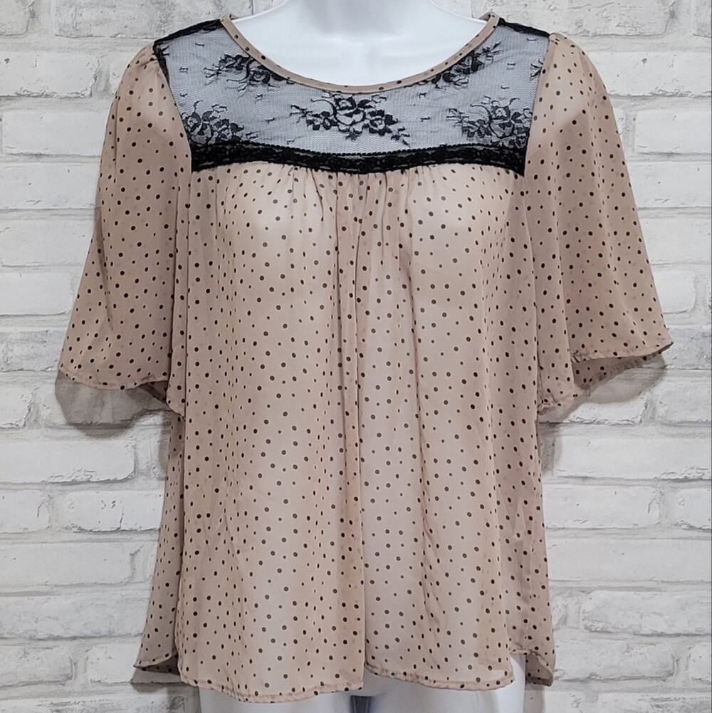 Paper Crane Polka Dot Lace Sheer Chiffon Blouse Size M